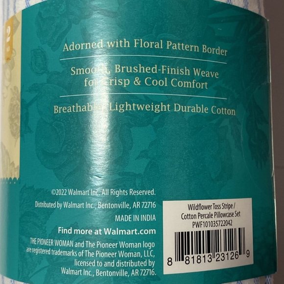 The Pioneer Woman 100% Cotton Pillowcase Set Wildflower Tossed Stripe NEW - Picture 8 of 9